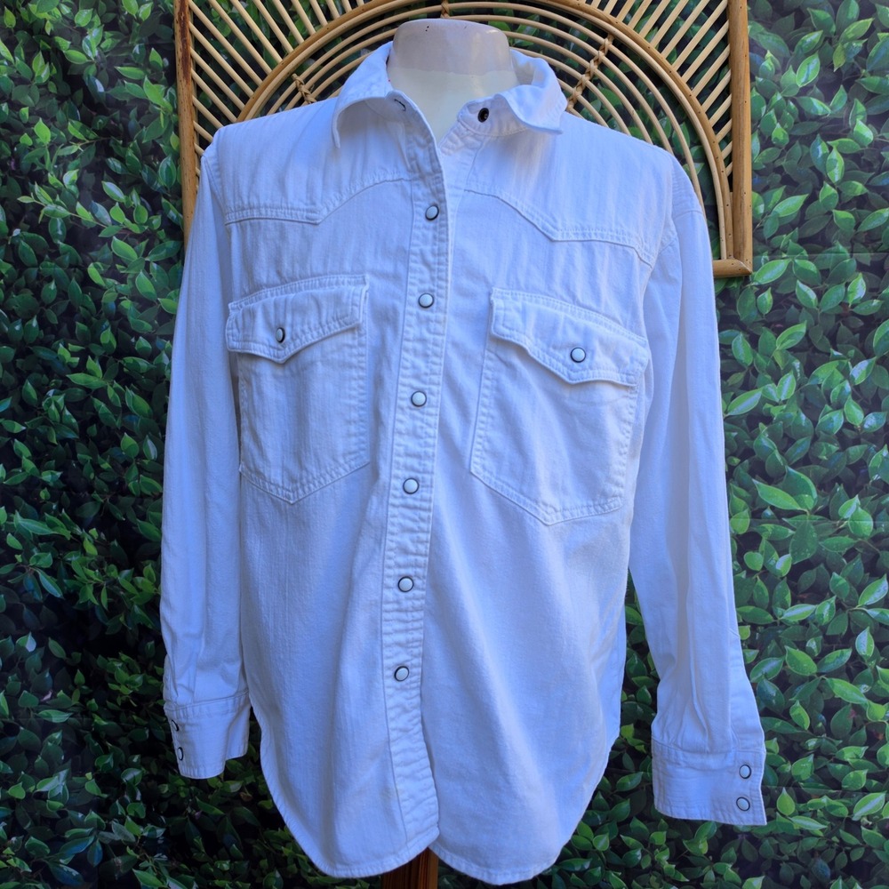 Banana Republic Mens White Denim Western Snap Front Shirt Large Cotton Cowboy
